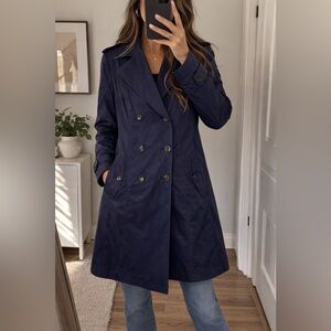 Cole Haan Navy Blue Double Breasted Trench Coat Small